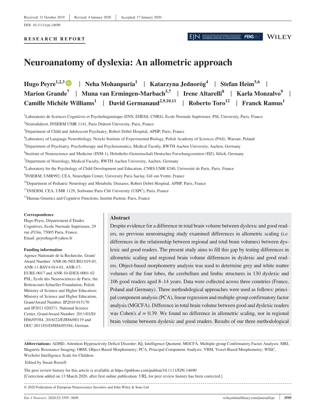 Neuroanatomy of Dyslexia: an Allometric Approach