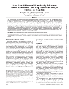 Host Plant Utilization Within Family Ericaceae by the Andromeda Lace Bug Stephanitis Takeyai (Hemiptera: Tingidae)1