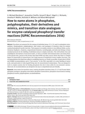 How to Name Atoms in Phosphates, Polyphosphates, Their Derivatives and Mimics, and Transition State Analogues for Enzyme-Catalys