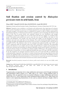 Soil Fixation and Erosion Control by Haloxylon Persicum Roots in Arid Lands, Iran