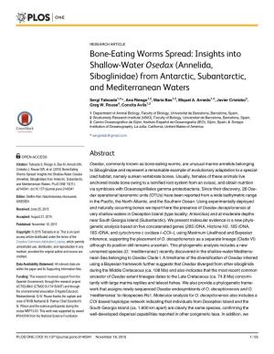 Bone-Eating Worms Spread: Insights Into Shallow-Water Osedax (Annelida, Siboglinidae) from Antarctic, Subantarctic, and Mediterranean Waters
