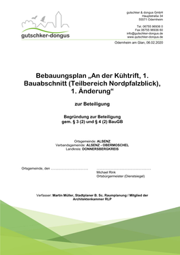 Bebauungsplan „An Der Kühtrift, 1. Bauabschnitt (Teilbereich Nordpfalzblick), 1