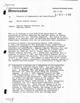 Memorandum, Sep 1 G L-87-130 TO