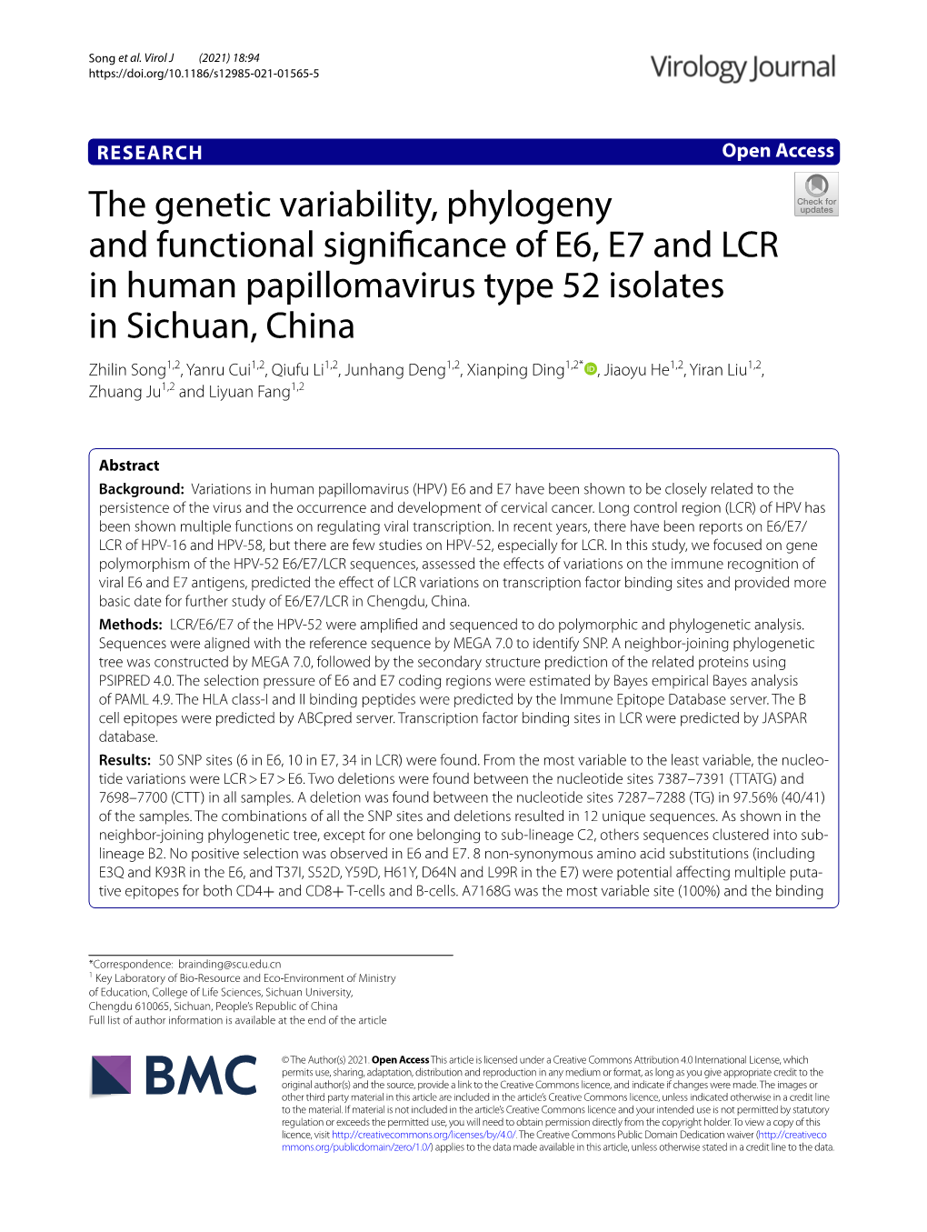 The Genetic Variability, Phylogeny and Functional Significance of E6, E7 and LCR in Human Papillomavirus Type 52 Isolates In