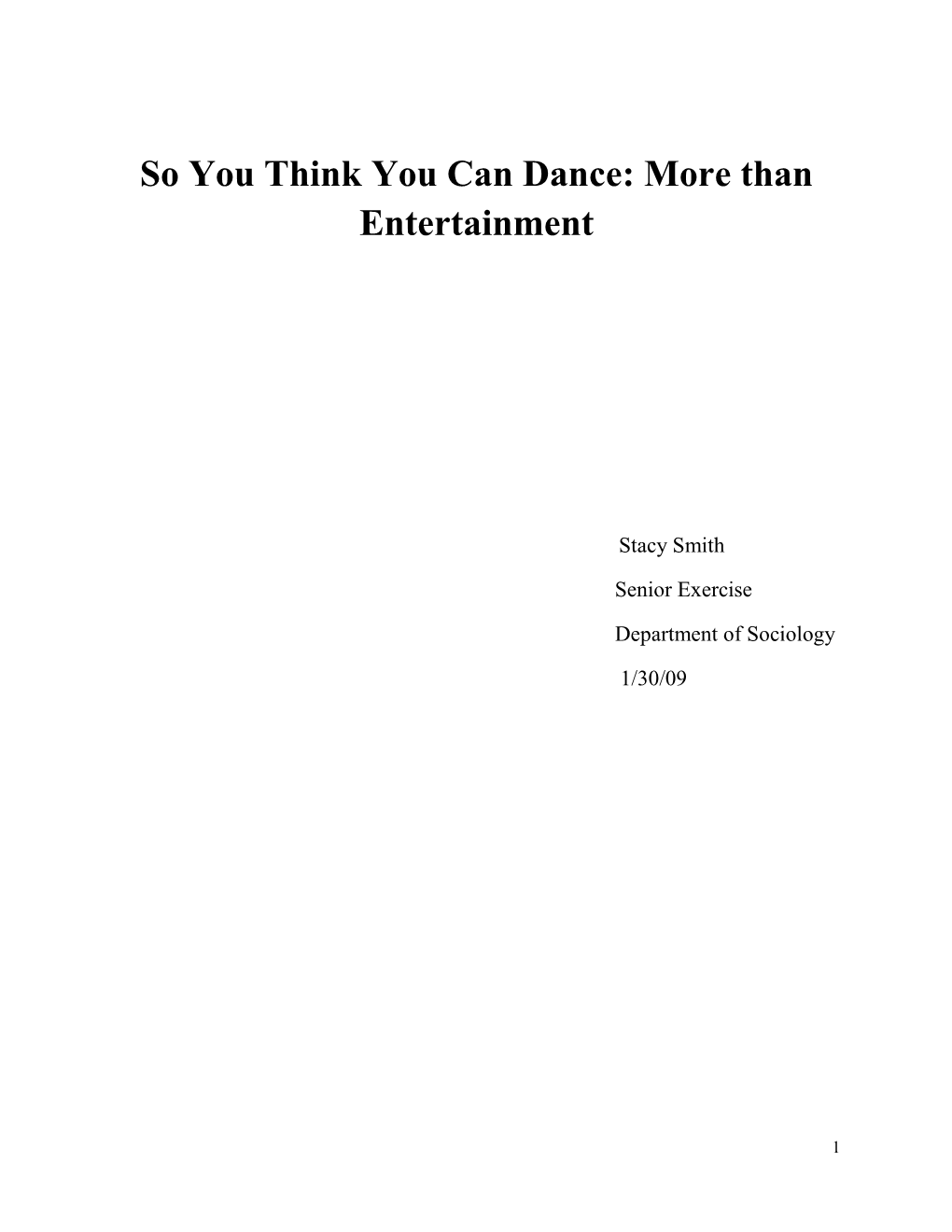 So You Think You Can Dance: More Than