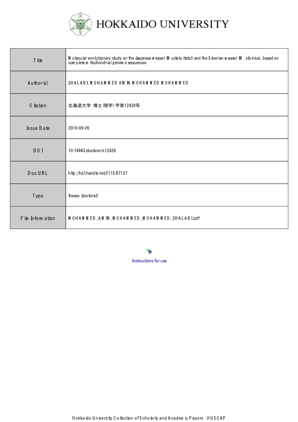 (Mustela Itatsi) and the Siberian Weasel (M. Sibirica), Based on Title Complete Mitochondrial Genome Sequences