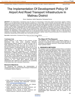 The Implementation of Development Policy of Airport and Road Transport Infrastructure in Malinau District