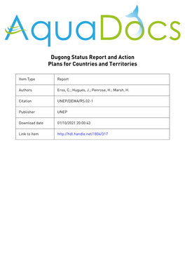 Dugong Status Report and Action Plans for Countries and Territories