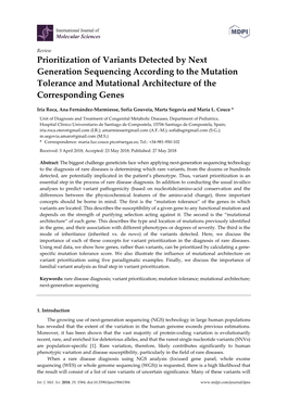 Prioritization of Variants Detected by Next Generation Sequencing According to the Mutation Tolerance and Mutational Architecture of the Corresponding Genes