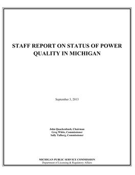 Staff Report on Status of Power Quality in Michigan