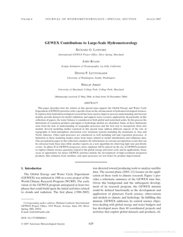GEWEX Contributions to Large-Scale Hydrometeorology