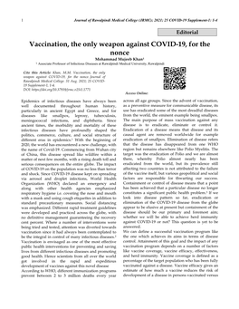 Vaccination, the Only Weapon Against COVID-19, for the Nonce