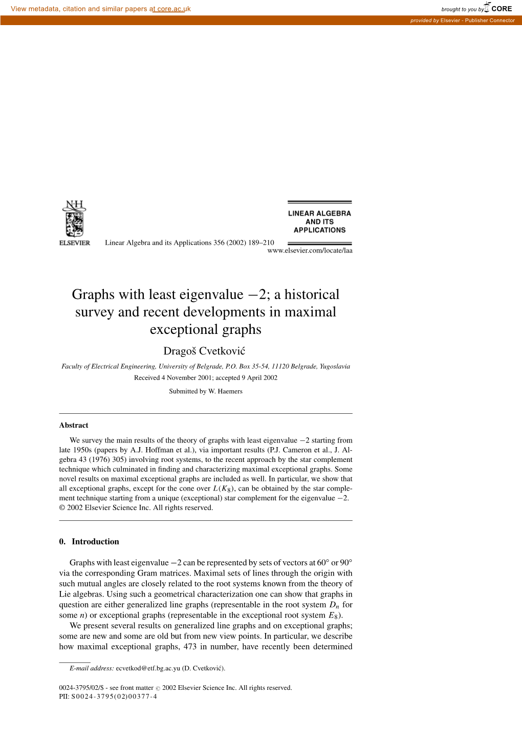 Graphs with Least Eigenvalue