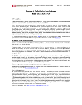 Academic Bulletin for South Korea 2018-19 and 2019-20