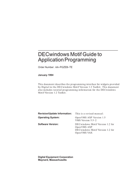 Decwindows Motif Guide to Application Programming