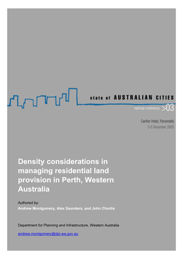 Density Considerations in Managing Residential Land Provision in Perth, Western Australia