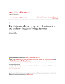 The Relationship Between Parental Educational Level and Academic Success of College Freshmen
