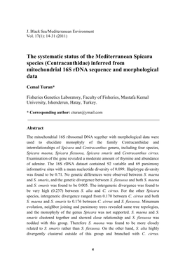 Inferred from Mitochondrial 16S Rdna Sequence and Morphological Data