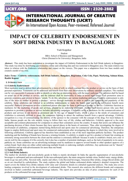 Impact of Celebrity Endorsement in Soft Drink Industry in Bangalore