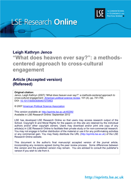 What Does Heaven Ever Say?”: a Methods- Centered Approach to Cross-Cultural Engagement