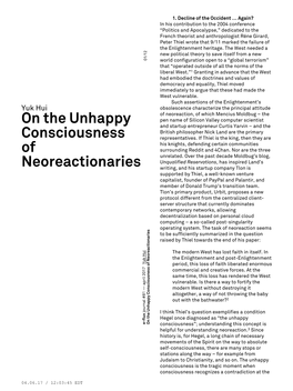 On the Unhappy Consciousness of Neoreactionaries