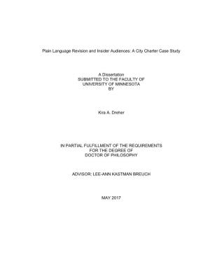 Plain Language Revision and Insider Audiences: a City Charter Case Study a Dissertation SUBMITTED