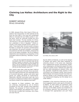 Claiming Les Halles: Architecture and the Right to the City