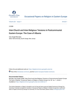 Inter-Church and Inter-Religious Tensions in Postcommunist Eastern Europe: the Case of Albania