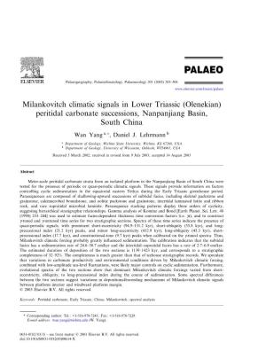 Milankovitch Climatic Signals in Lower Triassic (Olenekian) Peritidal Carbonate Successions, Nanpanjiang Basin, South China