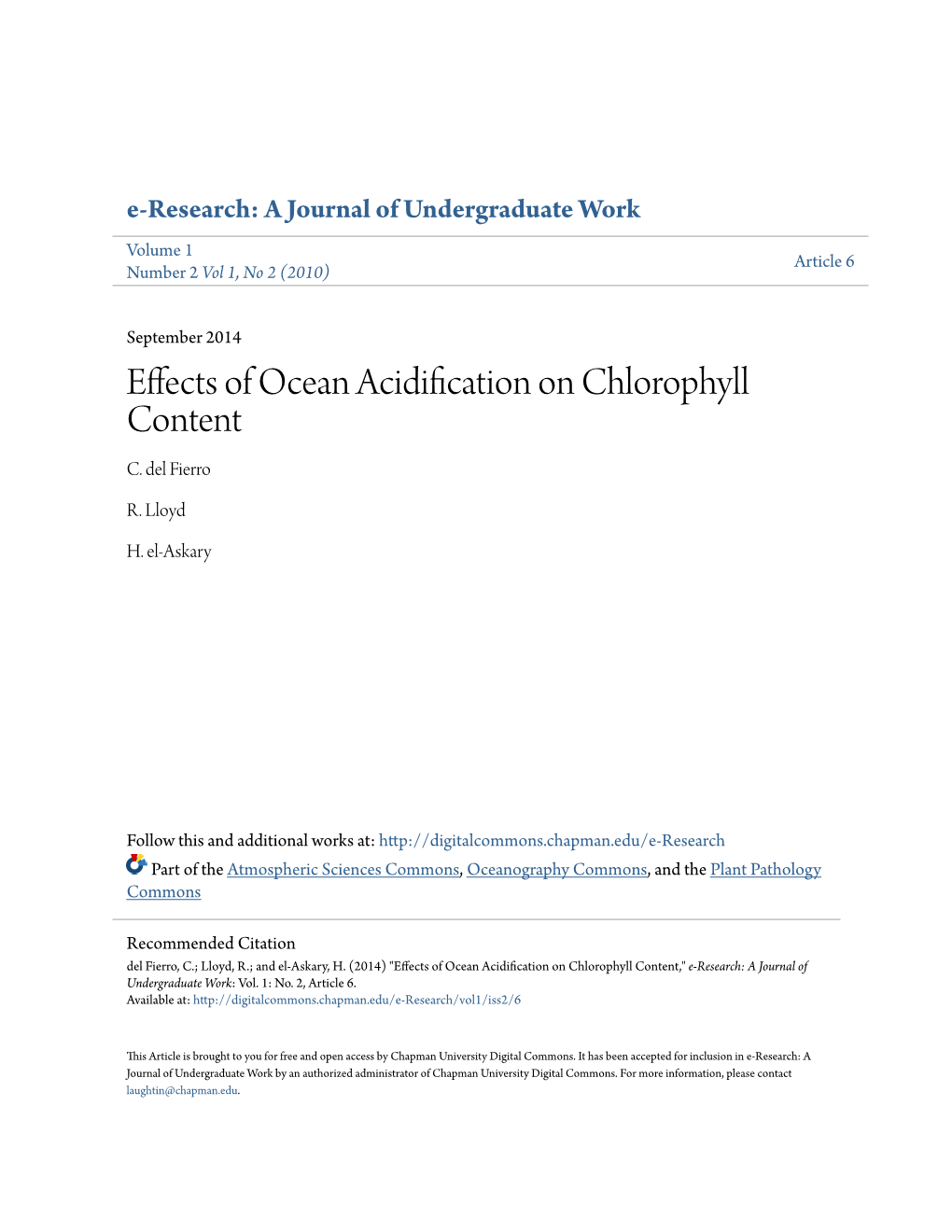 Effects of Ocean Acidification on Chlorophyll Content C