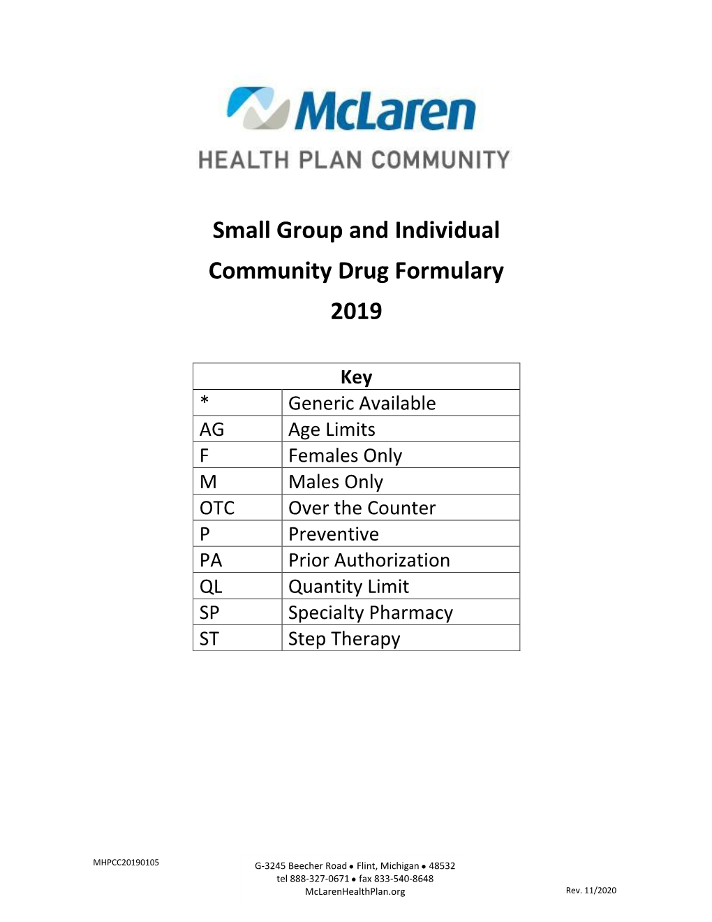 Small Group and Individual Community Drug Formulary 2019