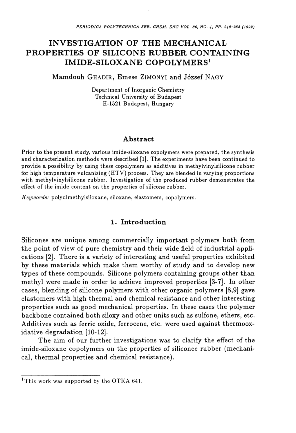 Investigation of the Mechanical Properties of Silicone Rubber Containing Imide-Siloxane Copolymers1