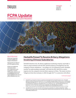 FCPA Update 1 June 2020 Volume 11 Number 11 FCPA Update a Global Anti‑Corruption Newsletter