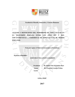 Facultad De Filosofía, Educación Y Ciencias Humanas ANÁLISIS Y DEFINICIONES DEL PERIODISMO DE ESPECTÁCULOS EN LA TELEVISIÓN