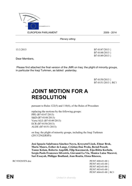 Joint Motion for a Resolution on Iraq: the Plight of Minority Groups