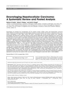 Downstaging Hepatocellular Carcinoma: a Systematic Review and Pooled Analysis