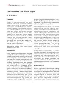 Malaria in the Asia-Pacific Region