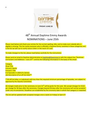 48 Annual Daytime Emmy Awards NOMINATIONS