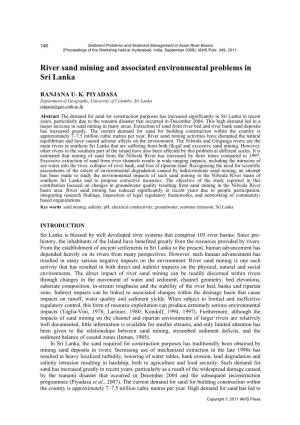 River Sand Mining and Associated Environmental Problems in Sri Lanka