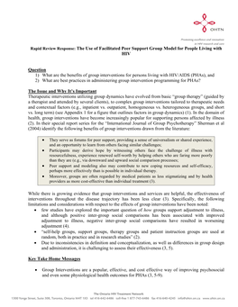 Rapid Review Response: the Use of Facilitated Peer Support Group Model for People Living with HIV Question 1) What Are the Benef