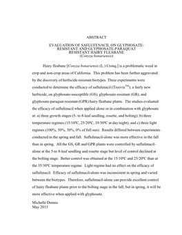 Evaluation of Saflufenacil on Glyphosate-Resistant And