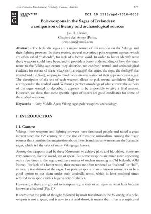 Pole-Weapons in the Sagas of Icelanders: a Comparison of Literary and Archaeological Sources Jan H