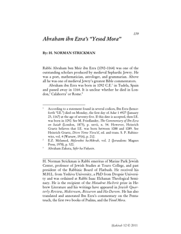 Abraham Ibn Ezra's “Yesod Mora”