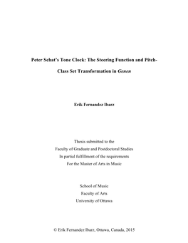 Peter Schat's Tone Clock: the Steering Function and Pitch- Class