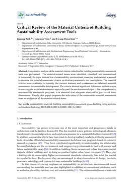 Critical Review of the Material Criteria of Building Sustainability Assessment Tools