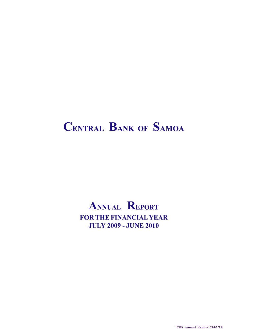 Central Bank of Samoa Annual Report 2009-2010