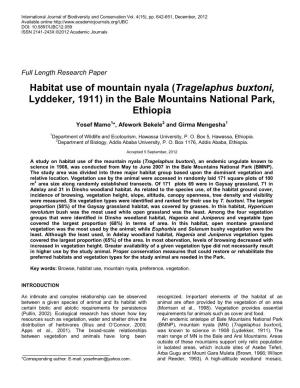 Habitat Use of Mountain Nyala (Tragelaphus Buxtoni)