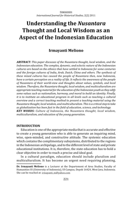 Understanding the Nusantara Thought and Local Wisdom As an Aspect of the Indonesian Education