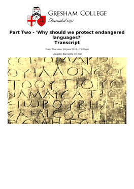 Part Two - 'Why Should We Protect Endangered Languages?' Transcript
