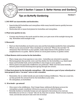 Tips on Butterfly Gardening Unit 3 Section 1 Lesson 3
